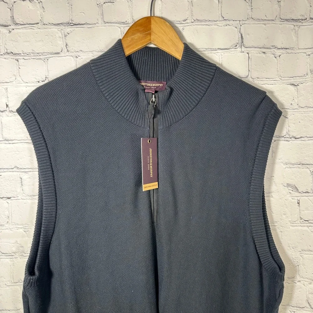 Johnston‎ & Murphy Mens XL Black 100% Pima Cotton Quarter Zip Sweater Vest